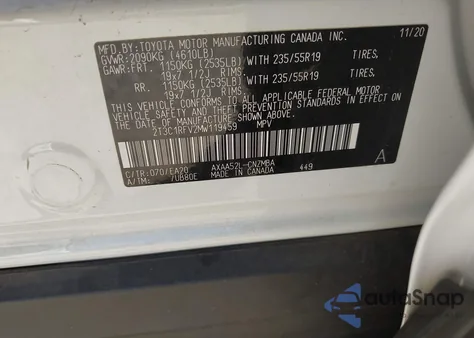 2021 Toyota Rav4 Xle Premium from USA, damaged, VIN 2T3C1RFV2MW119459